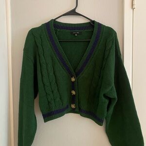 Crop Love Tree Green Cable Knit Sweater